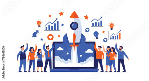 Flat Vector Startup Launch Innovation and Technology Growth Concept