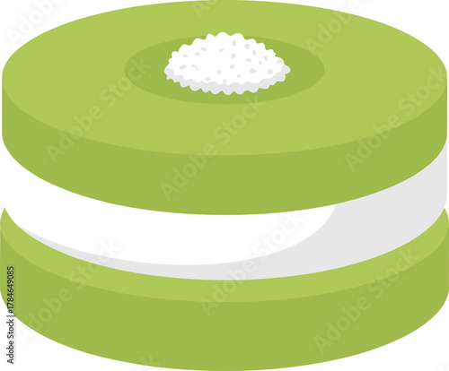 Flat Isometric Mochi Cake Dessert Food Illustration with Rice Topping