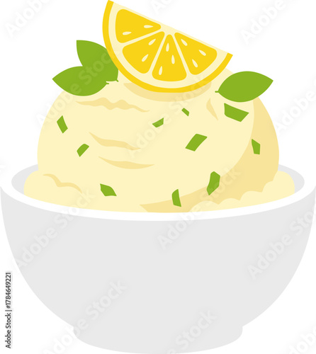 Simple Flat Illustration of Mashed Potato with Lemon and Herbs in Bowl