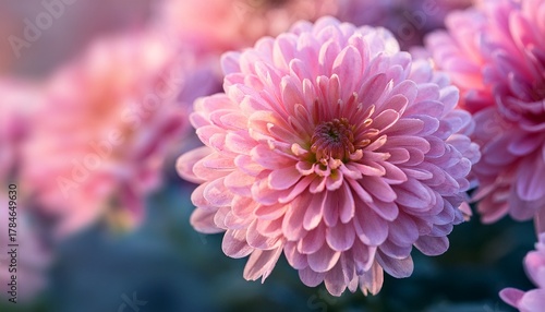 Close Up Beautiful Pink Chrysanthemum Flower Blooming Colrful Background