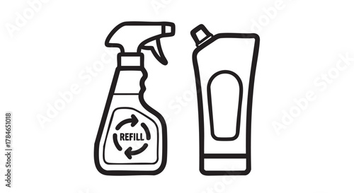 Refillable cleaning bottles outline icon vector

