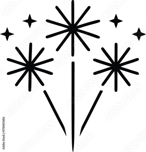 Set of firework icons with stars and sparks silhouette vector illustration