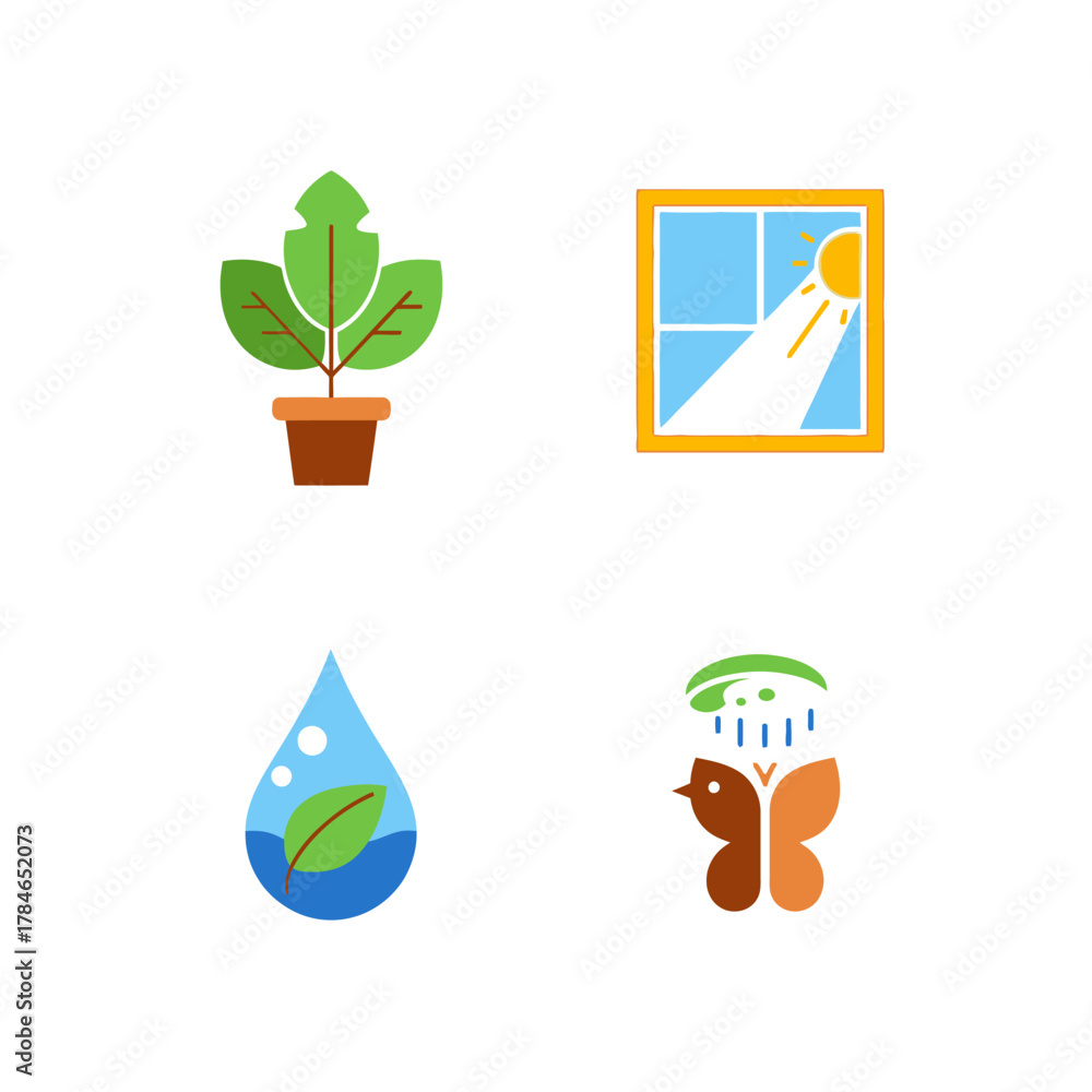 Obraz premium Plant care essentials sunlight water and butterfly with rain for growth.