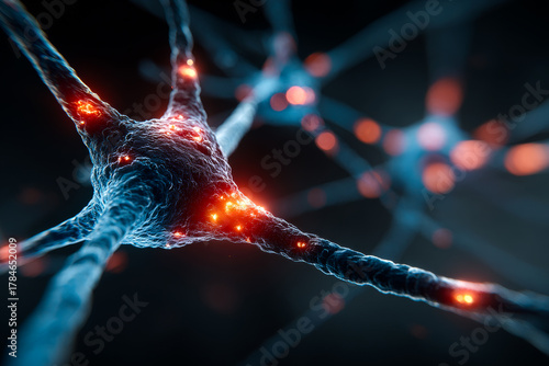 Macro animation showcases interconnected neurons exchanging signals in a vibrant neural network