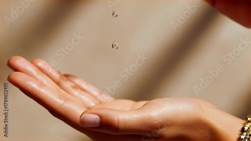 Water Droplets Falling Into Cupped Hand in Slow Motion Video