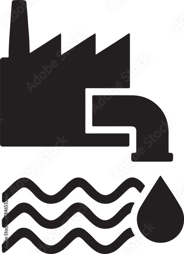 Factory discharge filtration bold icon. Industrial water treatment and pollution control vector.