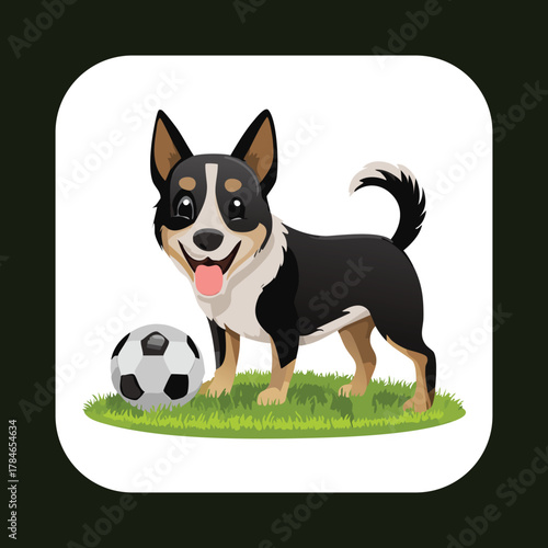 Cartoon dog playing soccer in park vector illustration on white background exactly hundred char