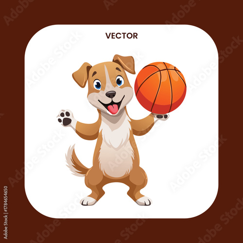 Cartoon dog holding a basketball vector illustration happy cute animal friend playing
