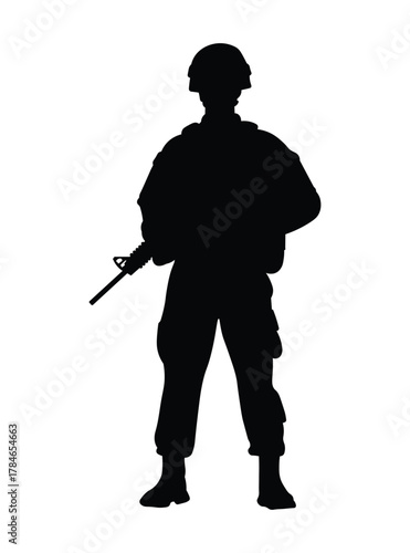 Soldier Silhouette. Vector Illustration of Armed Military Forces