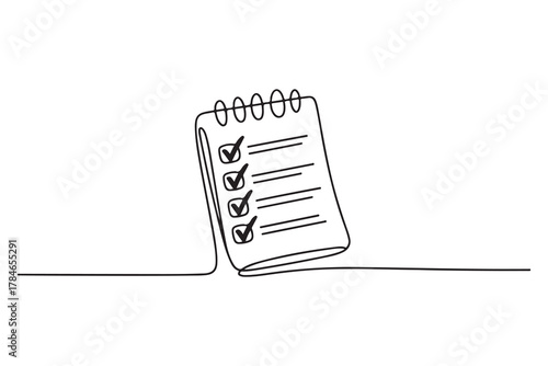 Modern one line art of checklist clipboard symbol simple linear design
