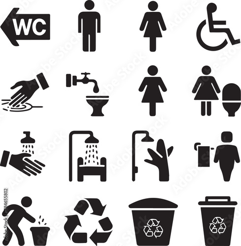 Bathroom and Recycling Icon Set with WC Sign restroom