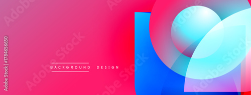 Vibrant pink, blue gradients create modern abstract design. Overlapping shapes suggest depth, movement. Text reads background design.