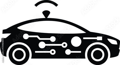 Black Autonomous Car Icon with Circuitry and Wi- Fi