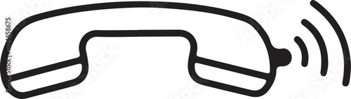 Minimalist Phone Call Icon – Black Line Drawing of Handset with Signal Waves for Communication, Contact, and Telecommunication UI Design