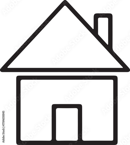 Minimalist Line Art House Icon – Simple Home Symbol with Roof, Door, and Chimney for Real Estate, Architecture, and UI Design