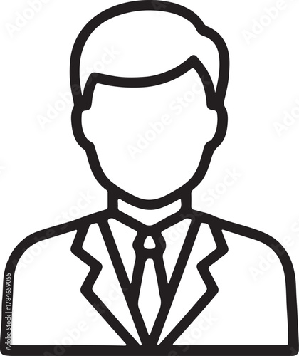 Minimalist Businessman Avatar Icon – Professional Male Profile Silhouette in Suit and Tie for Corporate, Office, and Contact Use