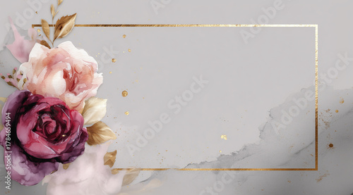 Elegant floral bouquet with a golden frame, perfect for special occasions. Featuring a beautiful arrangement of flowers, enhancing the overall aesthetic 