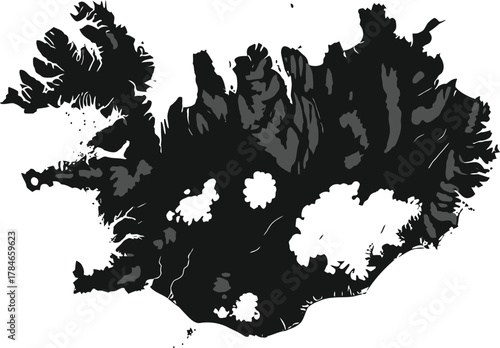 Iceland map vector illustration black and white outline geography art eps silhouette