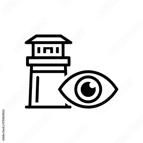 Iconographic representation of a lighthouse and an open eye symbolizing observation and surveillance