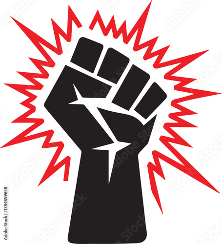 Black Fist with Red Energy Burst raised fist protest