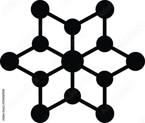 Black hexagonal molecular structure with interconnected nodes