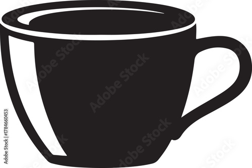 Vector black coffee cup icon with a handle, suitable for cafe branding, web applications, and hot drink concepts