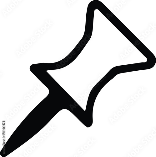Black outline drawing of a pushpin on a white background