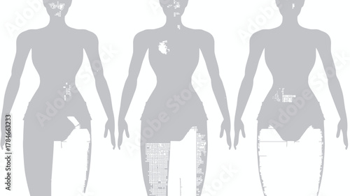 AI Image Conceptual representation of fractured identities in digital space, ethereal forms