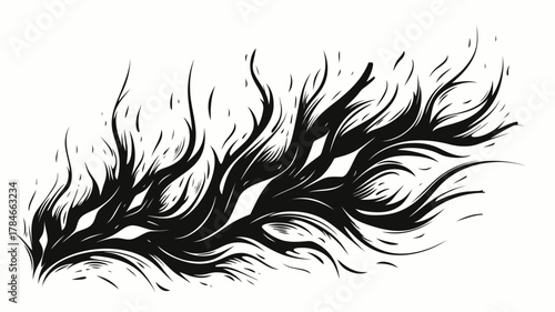 AI Image Abstract flow of stylized tendrils in a monochrome palette of dynamic strokes