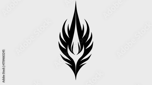 AI Image Black symbol composed of flame-like elements, sharp edges and flowing curves, against a