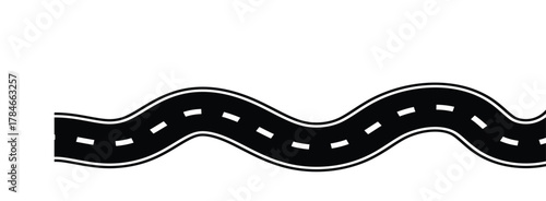 Wavy winding curves roads and horizontal path. Horizontal asphalt road template.Flat vector illustration isolated on white transparent background.Traffic curved highway.	