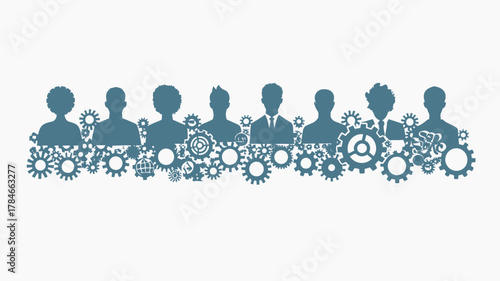 AI Image Representing Collaborative Synergy of People and Mechanical Gears for Innovative Solutions