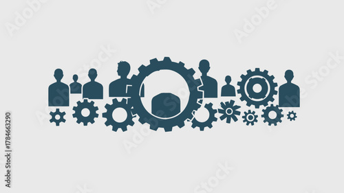 AI Image Representing teamwork and collaboration with gears and silhouette people forming a