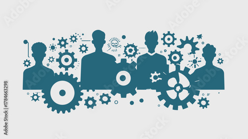 AI Image Illustrating the Synergy of Teamwork and Mechanical Processes in Business