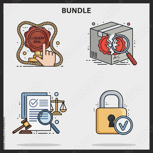 Bundle of legal and security icons representing various concepts and ideas.