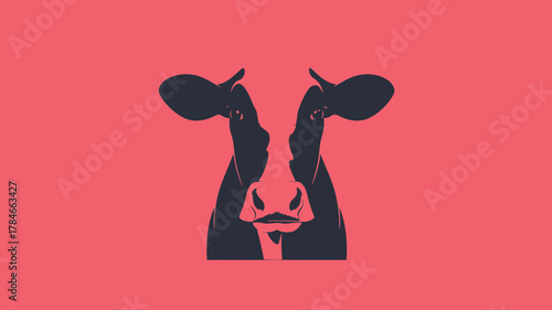 AI Image: Minimalist representation of a cow head in silhouette against a vibrant pink background