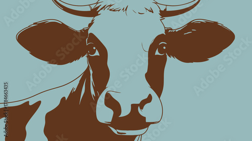 AI Image Illustrative Close up of a Dairy Cow's Face with a Two Tone Color Scheme