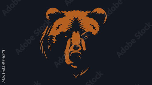 AI Image Majestic Bear Head Graphic Illustration with Bold Lines and Contrasting Colors