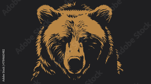 AI Image A Majestic Bear Head Illustration with Bold Lines and Strong Contrast on Dark Background