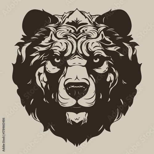AI Image Majestic bear portrait with intricate decorative patterns and symmetrical design elements