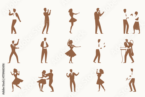 AI Image Illustrating stylized figures performing various dances or social engagements with light