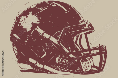 AI Image A vintage textured illustration of a football helmet with an athletic design and antique