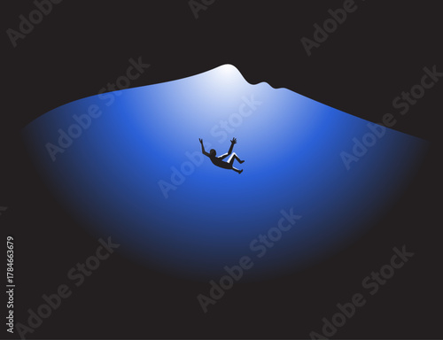 Man falling into deep of water, mental depth illustration