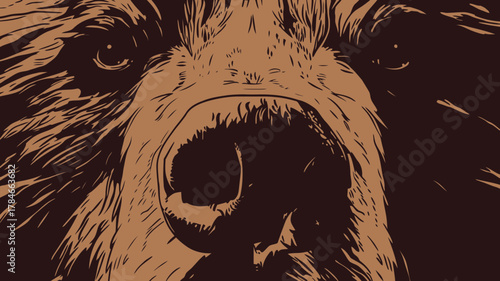 AI Image Striking monochromatic illustration of a formidable bear emphasizing its imposing
