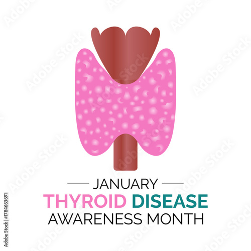 Thyroid Awareness Month is observed in January, symbolized by the blue, pink, and purple ribbon promoting early detection and thyroid health awareness banner design.