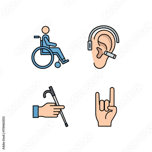 Collection of disability and accessibility icons representing different needs.