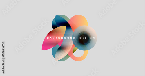 Abstract floral design. Overlapping colorful petals create dynamic composition. Light gray background provides neutral canvas. Modern, vibrant.