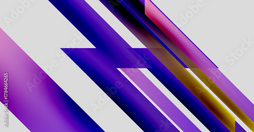 Abstract composition featuring vibrant diagonal lines. Purple, pink, yellow hues create dynamic visual effect. Modern design, clean aesthetic.