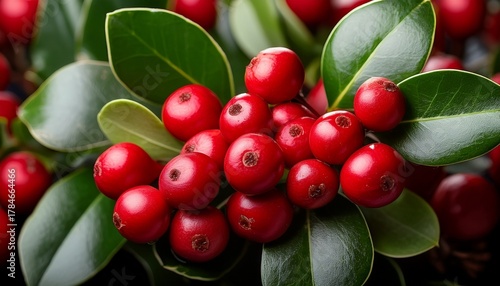 Close Up Of Wintergreen Berries With Green Leaves