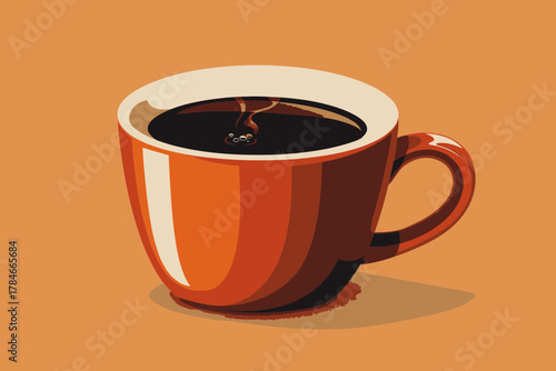 AI Image A minimalist stylized depiction of a dark coffee filled within an orange cup displayed on